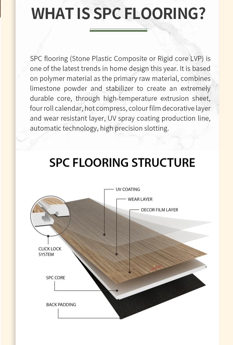 4mm 5mm 100% New Virgin Material Vinyl Plank Wood Grain Finish Waterproof Floating Click Lock Interlocking Rigid Core Plank Laminate Flooring Spc Flooring